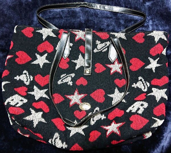 Vivienne Westwood トートバッグ ショルダーバッグ ブラック (赤 ハート 白 スター)