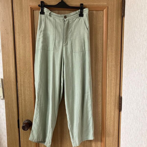 ライトグリーン麻レーヨン パンツ