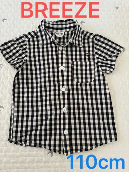 BLEEZE ブリーズ 半袖シャツ 110cm 半袖ブラウス チェック柄 黒×白 刺繍 男の子