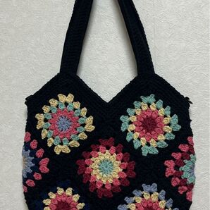 【クロシェ編み カラフルミニトートバッグ】2WAYハンドメイド♪