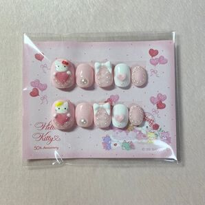 ネイルチップ 量産型 ピンク 白 キティちゃん リボン