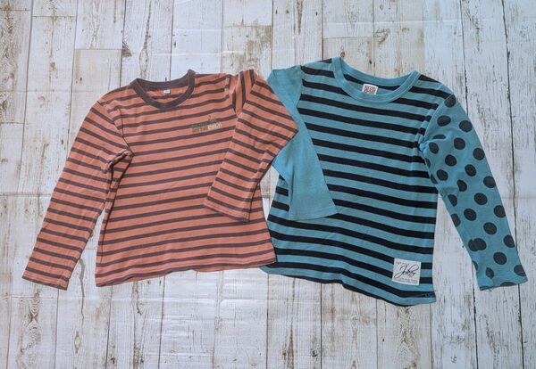 子供服 長袖Tシャツ 2枚セット ボーダー柄 ドット柄 130cm