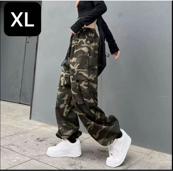 新品 XL ミリタリー カーゴパンツ カモフラ 迷彩 ストリート ダンス 衣装 レディース ヒップホップ ジョガーパンツ カーキ