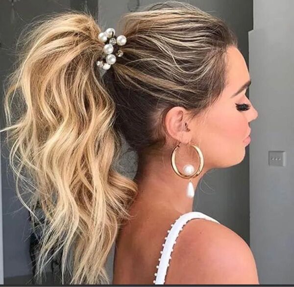 ヘアゴム パール ビジュー付き 3色展開 髪ゴム ヘアゴム大人 ヘアアクセサリー