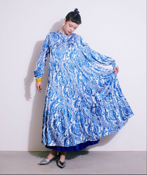 manana suerteペイズリー柄 ロングワンピース ブルー フリーサイズ
