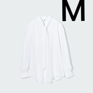 UNIQLO レーヨンボウタイブラウス ホワイト M 長袖シャツ
