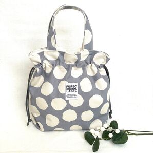 9.5号帆布【Sサイズ】ランダムドットグレー 巾着トートバッグ ハンドメイド