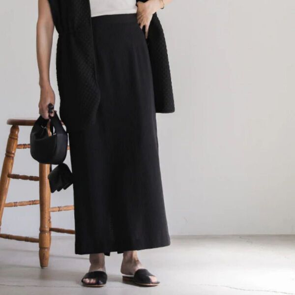 【セレクトモカ】美品 リネンライク タイトスカート ブラック S