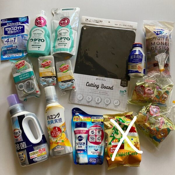 日用品断捨離 まとめ売り ウタマロ 洗剤 お菓子 柔軟剤 スポンジ ハンディワイパー スコッチブライト 掃除用品