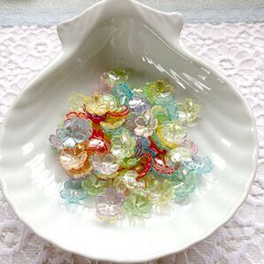 オーロラ加工お花ビーズ おすそ分け 100個