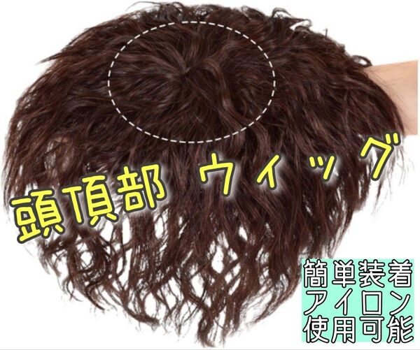 ウェーブウィッグダークブラウン パーマヘアピース 頭頂部ウィッグ 簡単装着 クリップ2個 つむじ部分用ウィッグ アイロン使用可能