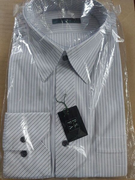 【新品】P.S.FA ドレスシャツ ストライプ柄 長袖 グレー Lサイズ
