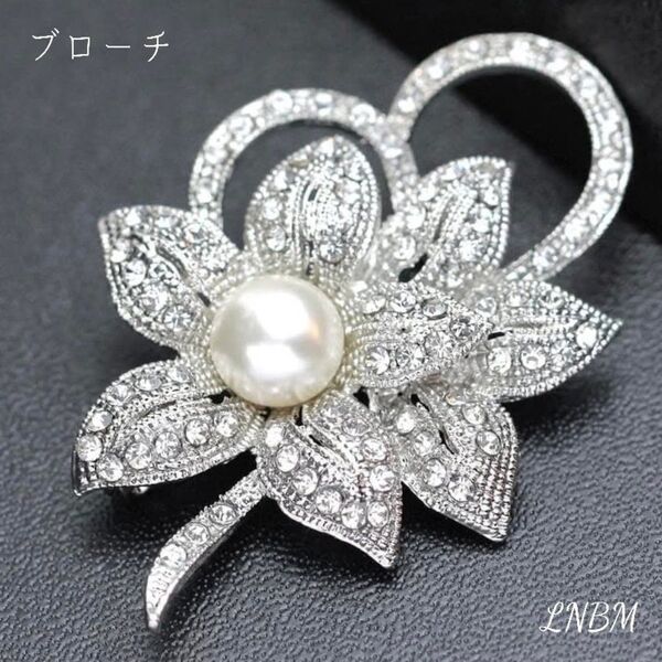 新品 ブローチ パール 花 シルバー 真珠 コサージュ フラワー セレモニー