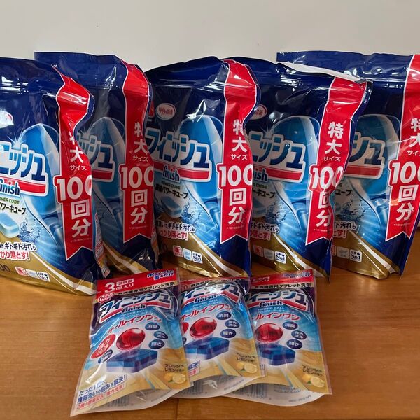 食洗機用洗剤 Finish パワーキューブ特大サイズ100個入×5袋、パワータブレット3個×3袋