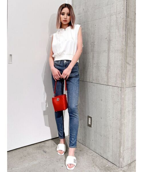 GYDA ミドルウエストラメスキニーデニムパンツ XS 新品