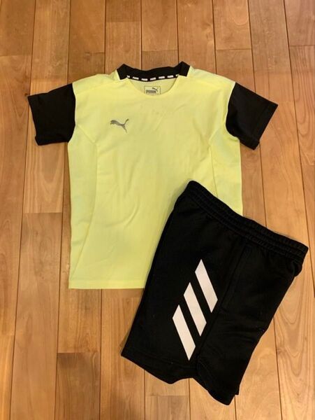 【140】PUMA プラクティスシャツ+adidas ハーフパンツ 2点