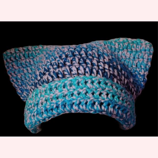猫耳帽子 ネコミミブルー グラデーション帽子 ハンドメイド 手編み アクリル ニット帽
