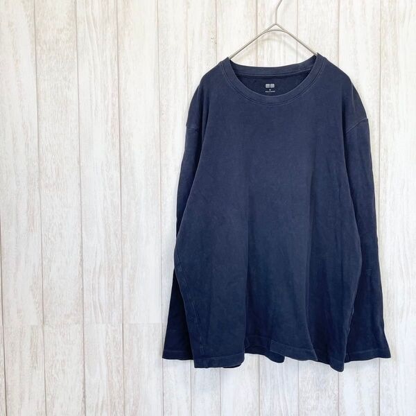 【UNIQLO ユニクロ】ソフトタッチ クルーネックT〈M〉長袖カットソー 紺色