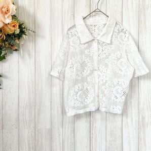 【GU ジーユー】レース コンパクトシャツ〈L〉半袖ブラウス 大きいサイズ 人気