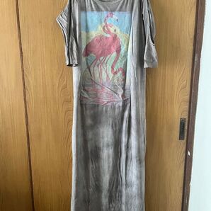 【US Rags】カットソーマキシ丈ワンピース フラミンゴ柄