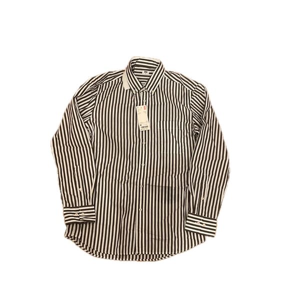 未使用 タグ付 UNIQLO ユニクロ EFCブロード 長袖ストライプシャツ ブラウン サイズM