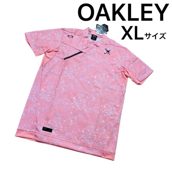 【新品】OAKLEY 半袖 モックネックシャツ ピンク XL メンズ ゴルフ