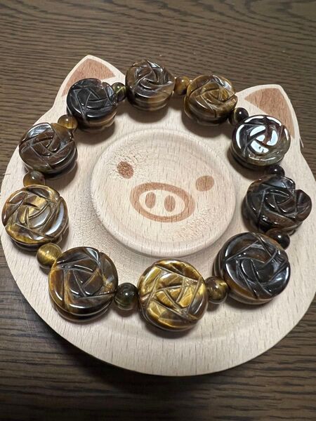 1点のみレア、タイガーアイ花彫りブレスレット
