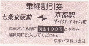 【京阪バス】 七条京阪前-京都駅　 乗継割引券 　旧券のため使用不可
