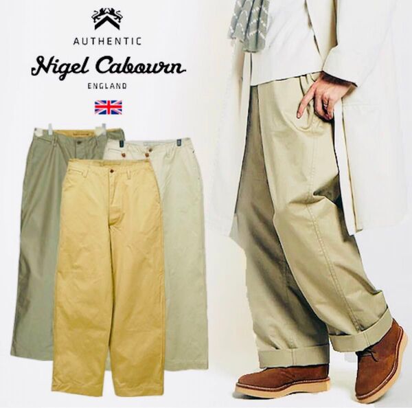 ナイジェルケーボン ベーシックチノパン◆パンツ ワイド ボトムス ワークパンツ ワイドパンツ W32 ネイビー