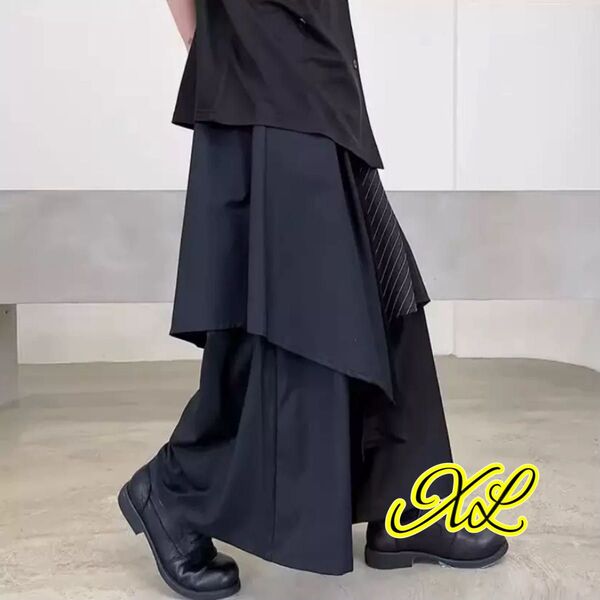 アシンメトリー ガウチョ 袴パンツ ユニセックス ワイド 和風オールシーズンXL