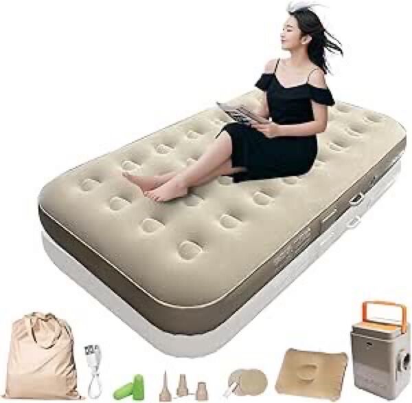 エアーベッド キャンプ用品 エアーマット 電動ポンプ内蔵 シングル 190×100×25cm 90秒超速膨張 300kg耐荷重