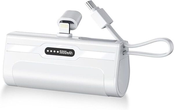 モバイルバッテリー 5000mAh LED残量表示 タイプcケーブル内蔵 スマホ 携帯充電器 急速充電 機内持ち込み可 PSE