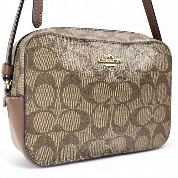 【美品】COACH コーチ シグネチャー柄 PVC×レザー ショルダーバッグ 斜め掛け クロスボディ