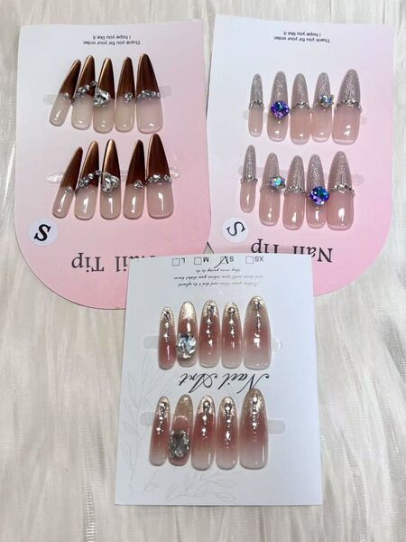 ネイルチップ10枚入り3セット XS、S、Mサイズ ハンドメイド 高品質