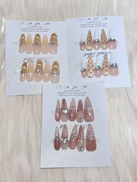 ネイルチップ10枚入り3セット XS、S、Mサイズ ハンドメイド 高品質