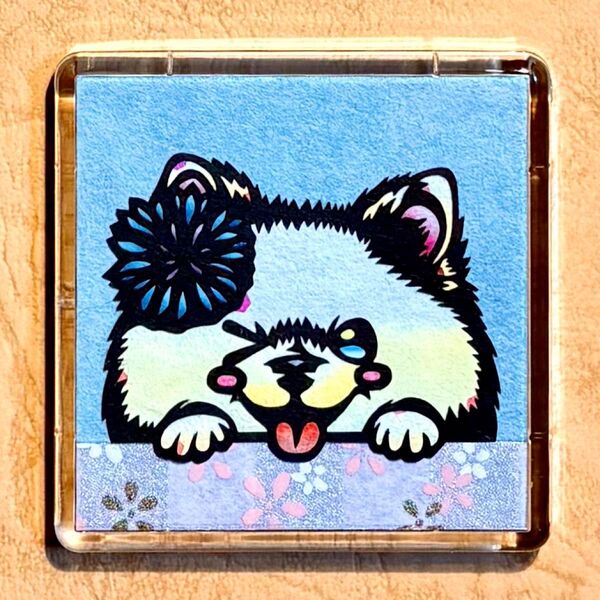切り絵マグネット4.ポメラニアン(桜色)