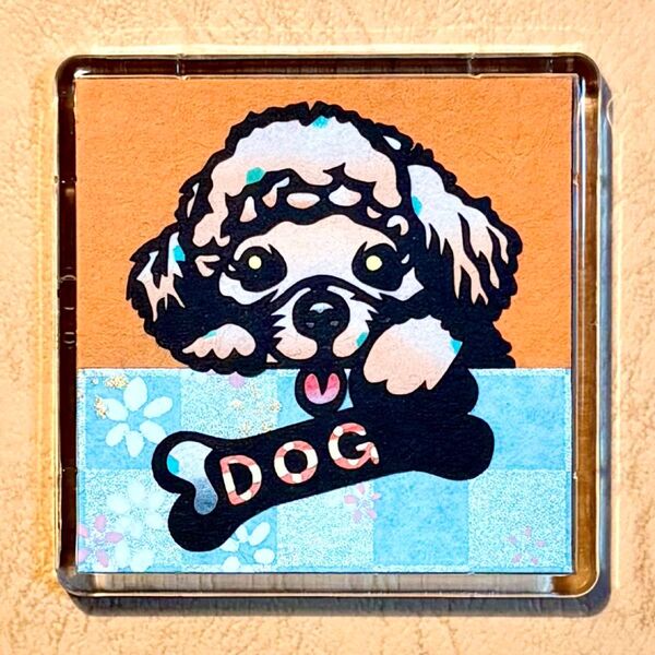 切り絵マグネット6.白トイプードル(空色)