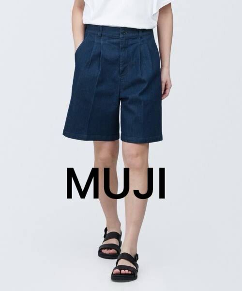 婦人 ストレッチデニムタックハーフパンツ婦人XS・ダークネイビー ショートパンツ ハーフパンツ パンツ