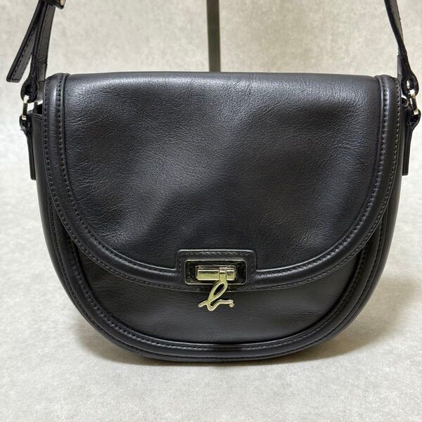 【アニエスベー】ハーフサークルバック ワンショルダー bロゴ金具 レザー agnes b. ブラック シルバー