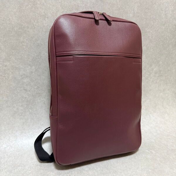 【ビジネスレザーファクトリー】極美品2wayスリムリュック レザー バーガンディ ビジネス バックパック 本革 通勤 大容量