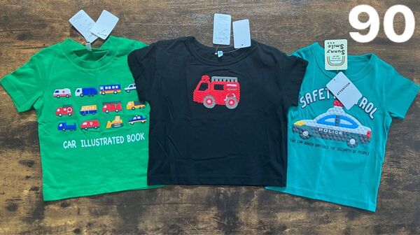 半袖 Tシャツ 90センチ 新品 男の子 パトカー 消防車 救急車 はたらくくるま のりもの トップス 90 まとめ売り