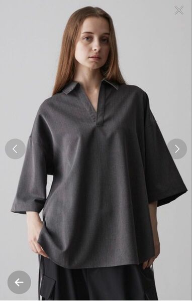 【CLEL】Herringbone TR Short Sleeve Side Lace Skipper Shirt
