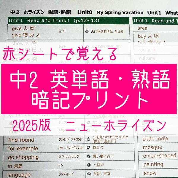 中2英語 英単語・熟語 暗記プリント(ニューホライズン)★定期テスト・受験対策