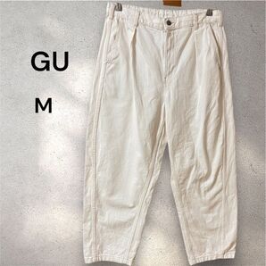 GU ジーユー デニムカーブタックパンツ【M】ホワイト