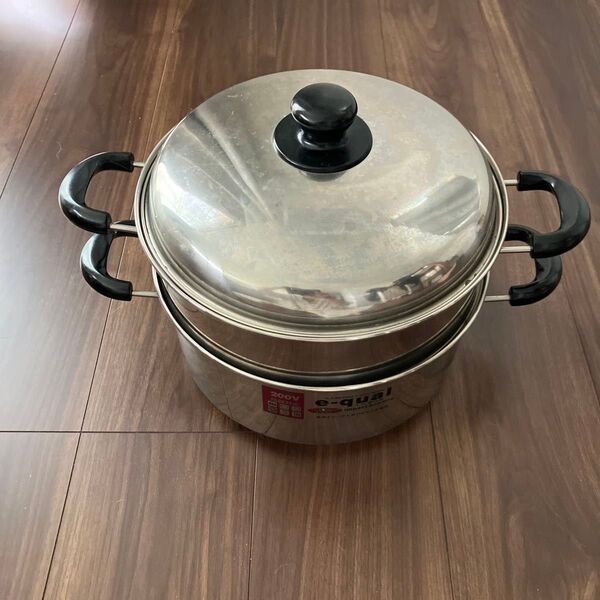 両手鍋 二段蒸し器 鍋 調理器具 蒸し料理 蒸し器 IH 200V ステンレス イークール