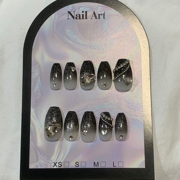 ネイルチップ現品 黒ネイルショートバレリーナ地雷量産型ギャルキラキラ グラデーション ネイルチップ ショート マグネットミディアム