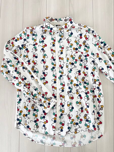 美品! グラニフ graniph 総柄 シャツ 長袖シャツ メガネ柄 L 長袖シャツ 総柄 コットン シャツ L