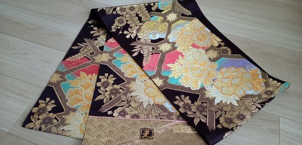 袋帯 西陣織 焦げ茶 金 ゴールド 振袖 成人式 結婚式 振袖帯 未仕立て