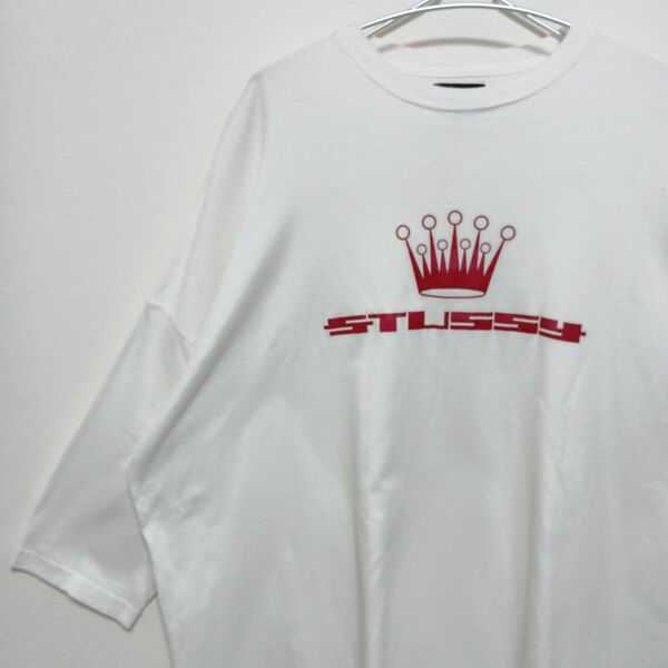 STUSSY ステューシー 七分袖Tシャツ クラウン ゴシック体 ホワイト 白 XL old