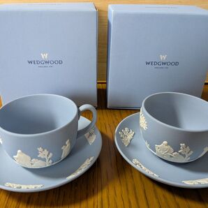 美品 箱付イギリス製 ウェッジウッド カップ&ソーサー 2客セット ペールブルー ソーサー カップ